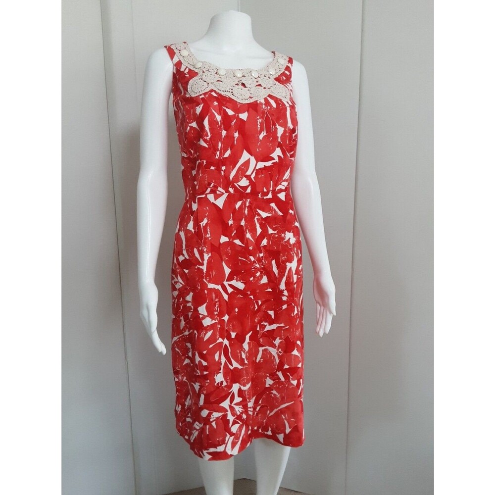 CATO Red | Cream Floral Crochet Lace-Trim Sleeveless A-line Dress Sz 20